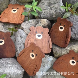 Creative Wooden Bear Coaster Solid Wood Cartoon Shape <b>Desktop</b> Heat Insulation <b>Mat</b> For Home Office Use - Product Image 2
