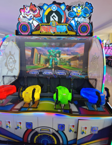 Machine de jeu d'arcade de tir à 4 joueurs Mega <span class=keywords><strong>Cop</strong></span>, thème <span class=keywords><strong>robot</strong></span>, lumière LED interactive, simulateur à pièces pour parc d'attractions - Product Image 2