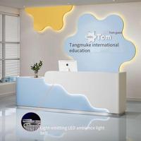 Meuble d'école populaire et durable, comptoir de réception bleu avec éclairage LED pour personnalisation