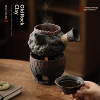 Ensemble chauffe-thé en céramique de style rétro, théière à poignée latérale, réchaud à bougie et support pour lampe à alcool, de luxe léger