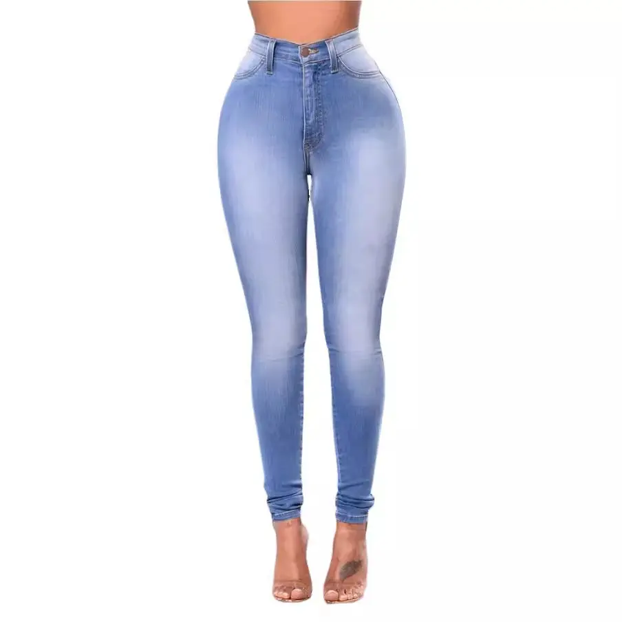 Pantalones vaqueros elásticos de cintura alta para mujer, mallas push-up, bolsillos delgados, botón, lápiz, pantalones vaqueros sexis, pantalones vaqueros ajustados para mujer