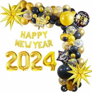 All'ingrosso felice anno nuovo 2024 palloncino con bandiera bandiera che esplode la catena di palloncini per le decorazioni del nuovo anno