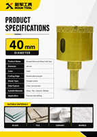 Foret diamanté brasé M10 doré pour le granit, le marbre, la céramique et le verre