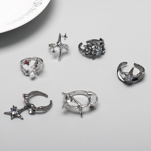 <span class=keywords><strong>Anello</strong></span> Regolabile Y2K con Stella e Luna, 6 Stili, Gotico Punk, Argento/Nero, per Gioielli Estetici, Regalo all'Ingrosso - Product Image 5
