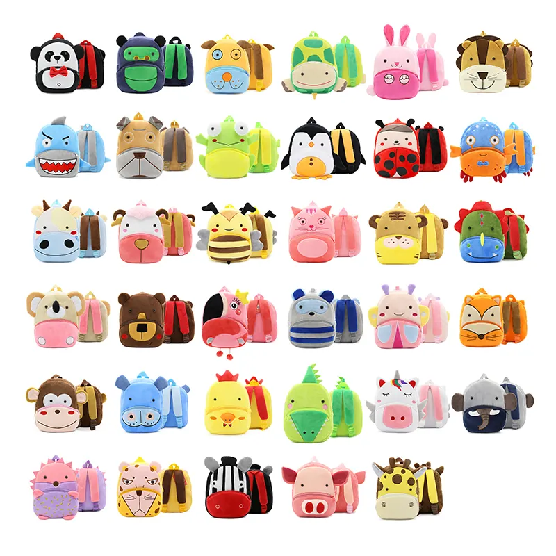 Atacado Stuffed Cute Cartoon School Toddler Kids Bag Animal Plush Backpack Crianças Kids Plush Backpack