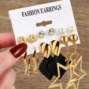 Aretes de Aro con Forma de Flor, Corazón y Estrella, Chapados en Oro, Estilo Punk Retro, para Mujer - Product Image 5