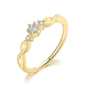 Women Fashion 14K Gold Plated Anillos Mujer Three CZ Stones Engagement Wedding Rings R237-M