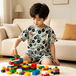 Vêtements pour garçons, vêtements pour enfants, ensemble sportif en fibre de bambou avec logo personnalisé, 2-13 ans, t-shirt et short décontractés d'été, doux et respirant - Product Image 5