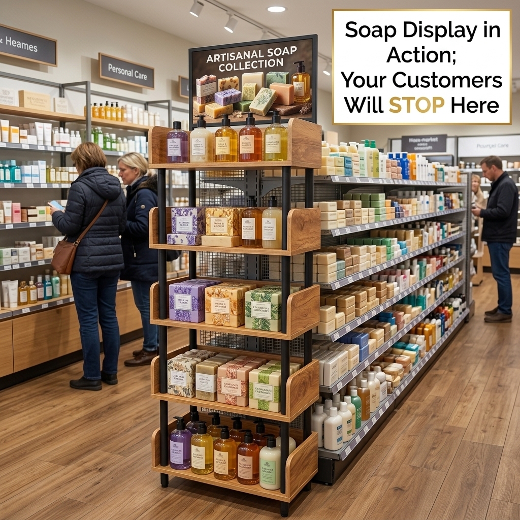 Customized Wood Display Stand Floor Shop Display Racks Store Wood Retail Display for Brand Marketing for Soap &Wine Rack — view 2