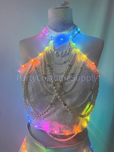 Chaleco de <span class=keywords><strong>lentejuelas</strong></span> con luz LED para mujer, chaqueta ajustada brillante, cárdigan con brillo, tops brillantes para fiesta disco vaquera - Product Image 4