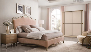Meubles classiques français de luxe faits à la main en velours rose champagne or cadre en bois fille dame fille ensemble de chambre à coucher - Product Image 4