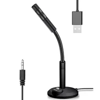 Mini microphone de studio omnidirectionnel 3,5 mm USB pour ordinateur de bureau, microphone filaire pour jeux, prise de parole, support de microphone, enregistrement de podcast sur PC et ordinateur portable