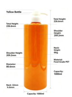 Bouteille à pompe en plastique de 1 L, distributeur de liquide rechargeable en PET de qualité alimentaire pour shampoing, gel douche, savon pour les mains
