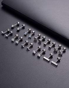 ต่างหูสแตนเลสรูปทรงเรขาคณิต,ต่างหูสตั๊ดหัวใจไขว้ดาวสามเหลี่ยมดวงจันทร์ดิสก์ CZ กระดูกอ่อนสกรูขนาดเล็กแบนกลับต่างหูสตั๊ด - Product Image 6