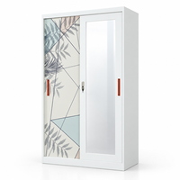 Armoire moderne en acier imprimé avec portes coulissantes, motif feuille de teck, pour rangement de chambre à coucher