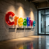 Enseigne murale lumineuse LED 3D personnalisée en acrylique arc-en-ciel pour bureau, studio créatif et réception d'entreprise
