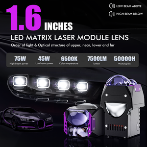 Chenlang 1,6 Zoll mit drei Laser-Abblend-/Fernlichtstrahlern, 150W/90W, superhelle Nachrüstlampen, flache Bi-LED-Projektorlinse für Auto und Motorrad - Product Image 3
