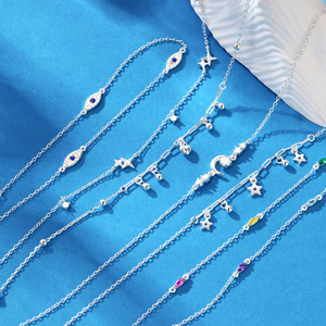 CANNER Tobilleras de Plata de Ley 925 con Cadena de Eslabones, Dijes de Corazón Hueco, Estrella, Luna y Ojo, Joyería Fina al por Mayor - Product Image 1