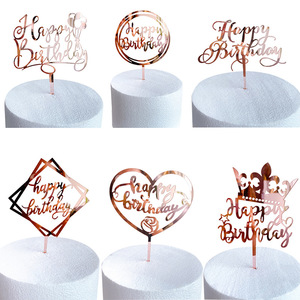 MOYI Wholesale Eco-friendly Rose Gold Acrylic Happy Birthday Cake Toppers 1.3mm Thickness Custom Colors Available - Product Image 2