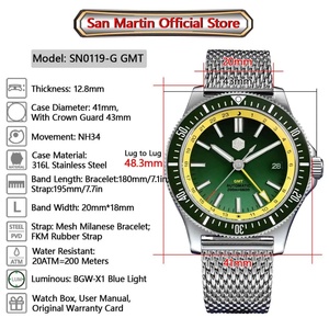 ซานมาร์ติน เมน GMT นาฬิกา 41 มม.นาฬิกาข้อมืออัตโนมัติ DIVER 20ATM Luminous Sapphire NH34 Ceramic Bezel Radien Dial - Product Image 6