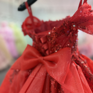 Vestido de Noche Formal de Princesa para Niñas Dy20253 con Apliques Florales de Lentejuelas, Cola de Capilla, para Boda, Eucaristía o Fiesta de Gala - Product Image 3