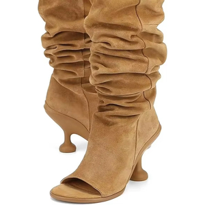 Bottes hautes au genou en <span class=keywords><strong>cuir</strong></span> PU de haute qualité avec logo personnalisé pour femmes chaussures ouvertes bottes à talons hauts et à bout rond - Product Image 2