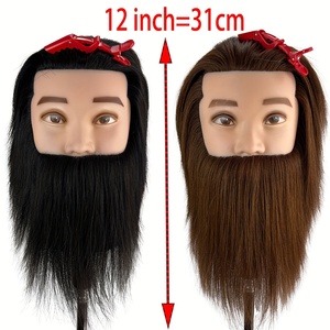 Tête de Mannequin Homme avec Barbe Cheveux Humains Coupe Tête d'Entraînement avec Cheveux Epais Tête de Mannequin de Coiffeur Tête de Poupée - Product Image 2