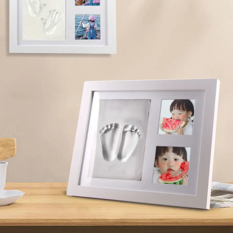 Baby hand and foot print and Pet hand-foot clay photo frame Hollow wooden picture frame