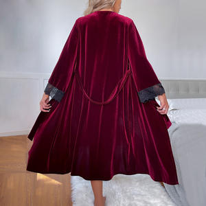 Nuevo Camisón Largo de Terciopelo de Alta Calidad con Mangas de Encaje, Camisón Sexy con Cuello en V para Mujer - Product Image 4