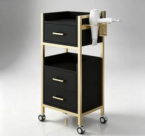Venta directa de fábrica: Carro de peluquería portátil de alta calidad para salón de belleza, negro y dorado - Product Image 1