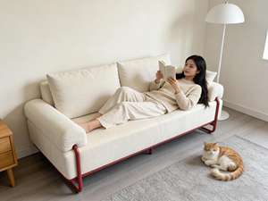 Sofá Moderno Tapizado en Tela Suave <span class=keywords><strong>Blanca</strong></span>, Comprimido y Sellado al Vacío, Modular, Apto para Familias, con Estructura de Metal Rojo, Ahorra Espacio - Product Image 6