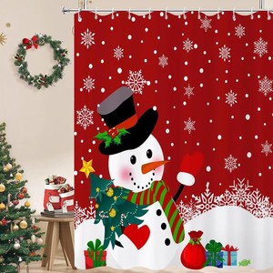 シャワーカーテン浴室バスカーテン冬クリスマスツリーデザイン木製納屋ドアパターン厚みのあるポリエステルシャワーカーテン - Product Image 6
