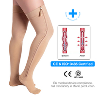 Chaussettes de compression unisexe respirantes sur mesure, hauteur cuisse, 20-30 mmHg, avec fermeture éclair et silicone, pour le traitement des varices et le sport (vente en gros)