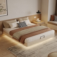 Lit Double Moderne et Simple Multifonctionnel avec Coffre de Rangement Élevé, Design LED, pour Chambre, Hôtel et Appartement