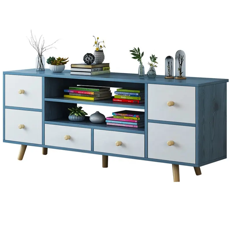 Meuble TV en bois massif pour salon et chambre à coucher, Console de rangement, avec étagères, support TV