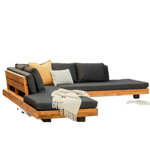Moderno Conjunto de Sofás de Jardín de Madera Maciza Opia con Cojines Gris Oscuro y Diseño Impermeable para Uso en Patio - Product Image 1