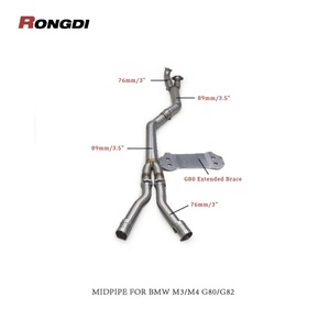 Tuyau intermédiaire simple de 3,5 po à 3 po pour BMW M3/M4 G80/G82 3.0T 2019-2023 en acier inoxydable SUS304 avec support étendu - Product Image 2