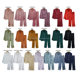 بيجامات نسائية من الحرير الساتان الفاخر رائجة من قطعتين ملابس نوم لوصيفة العروس بأكمام طويلة بنطلون 2 طقم لبيجامات الزفاف - Product Image 5