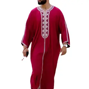 Verão Nova chegada vinho abaya muçulmano vermelho thobe dos homens roupas islâmicas jubbah árabe roupas muçulmanas tradicionais