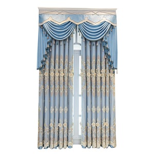 Rideau prêt à l'emploi personnalisé Double pli isolé thermiquement motif 3D broderie florale rideau de fenêtre de salon occultant - Product Image 1