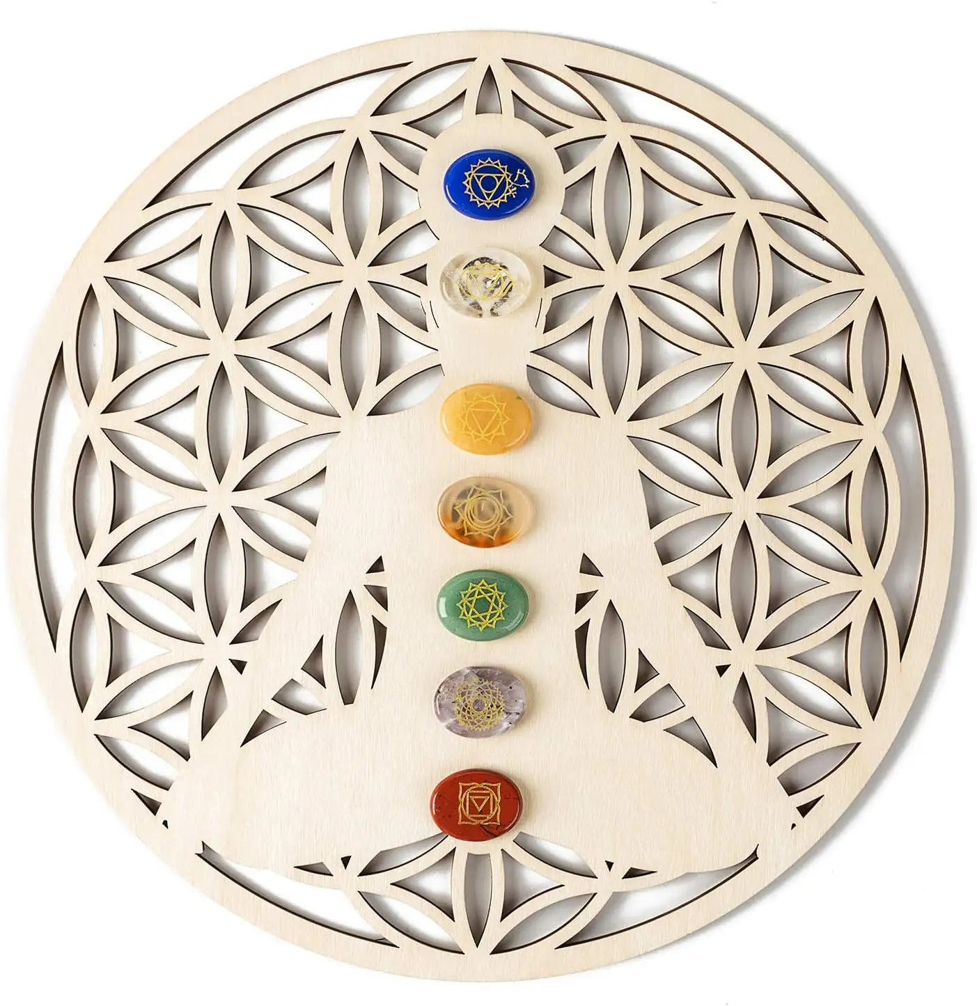 Bouddha Fleur de Vie Mur Art En Bois Cristal Grille Géométrie Sacrée Décoration Murale Méditation Spirituel Zen Décor À La Maison