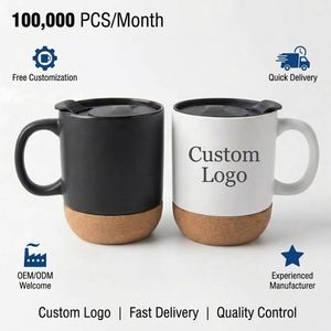 Best Sale Personalized 350ml Black/White Ceramic Coffee Mug with Cork Base Bulk Wholesale Customizable Factory Direct Price - Product Image 1