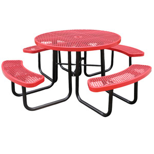 Muebles de Jardín para Exteriores, Mesa de Picnic Redonda de Metal Expandido con Banco, Mesa y Silla de Comedor de Metal Comercial para Patio Público - Product Image 3