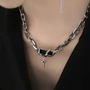 Black zircon necklace boys cross necklace men's and women's advanced disco necklace clavicle chain fashion