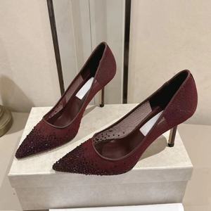 Chaussures habillées de créateur de haute qualité pour femmes, à enfiler, classiques, en tissu maillé orné de cristaux, à bout pointu, talons fins, respirantes - Product Image 2