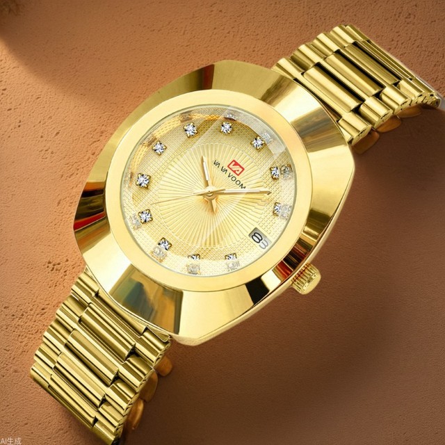 Couple Quartz Watch Gold Color Diamond Waterproof Stainless Steel Band Business Style 30M Water Resistant 40mm Oval Alloy 10mm