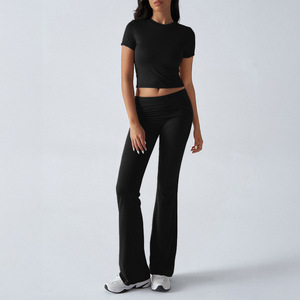 Completi Donna Estivi: T-Shirt a Maniche Corte Slim + Pantaloni Lunghi, Set Due Pezzi Casual Tinta Unita, Tuta Chic da Donna - Product Image 1