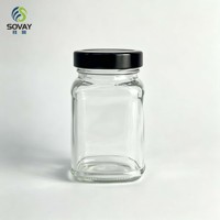 Pot en verre carré transparent de 200 ml, avec col fileté, récipient vide de qualité alimentaire pour sauces artisanales, légumes marinés et mélanges d'épices