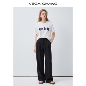 Pantaloni Neri a <span class=keywords><strong>Vita</strong></span> Alta e Gamba Larga VEGA CHANG per Donne, <span class=keywords><strong>con</strong></span> <span class=keywords><strong>Elastico</strong></span> <span class=keywords><strong>in</strong></span> <span class=keywords><strong>Vita</strong></span>, Dettagli Plissettati, Vestibilità Comoda, Pantaloni Casual <span class=keywords><strong>con</strong></span> Tasche - Product Image 1