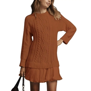 Vestido de Punto Trenzado con Parches, Cómodo y Casual para Mujer, Otoño/Invierno, Manga Larga, Superventas - Product Image 3